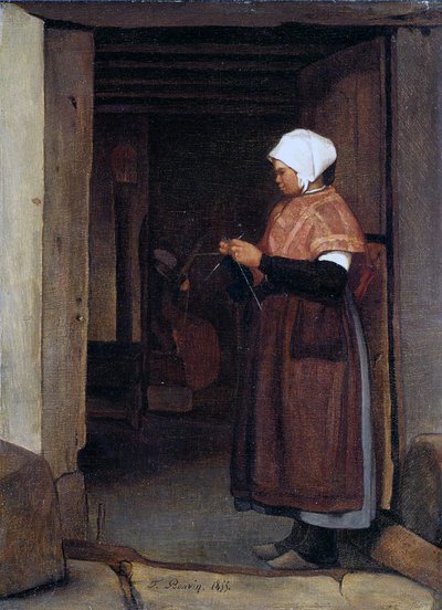 Peasant Girl Knitting by François Bonvin